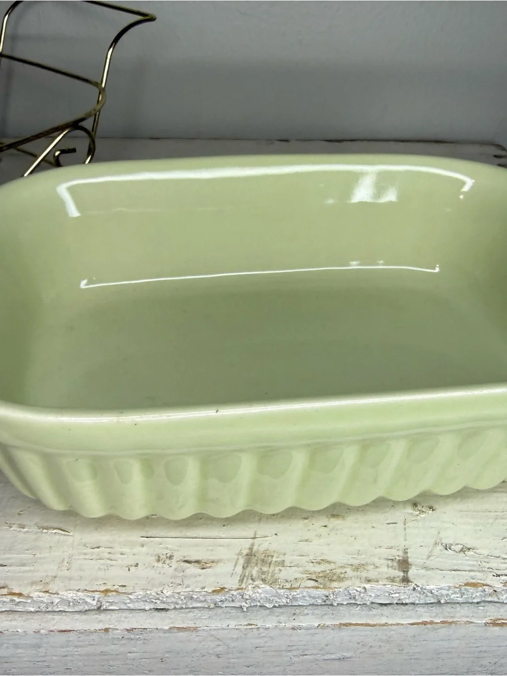 VTG Pfaltzgraff FTDA 1983 Pale Green 32 Oz. Casserole Dish W/ Wire Rack Holder